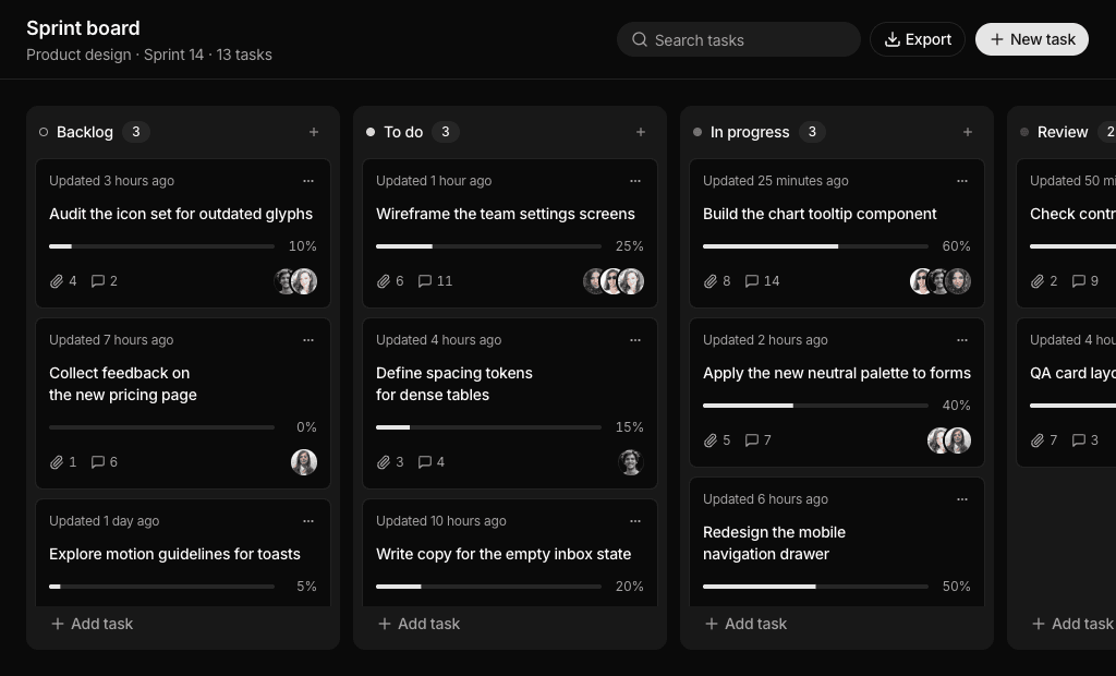 Kanban board blocks