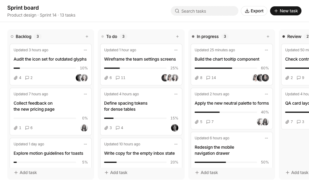 Kanban board blocks