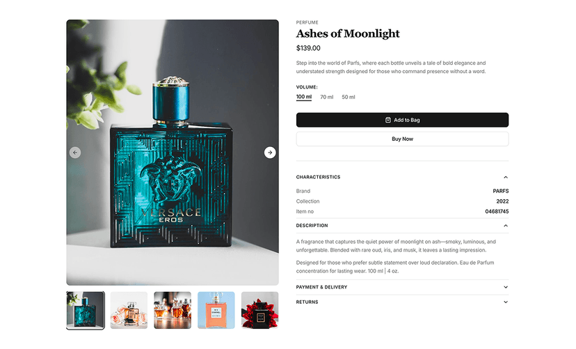 shadcn product details sections