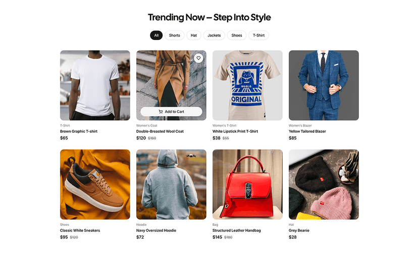 shadcn product list sections