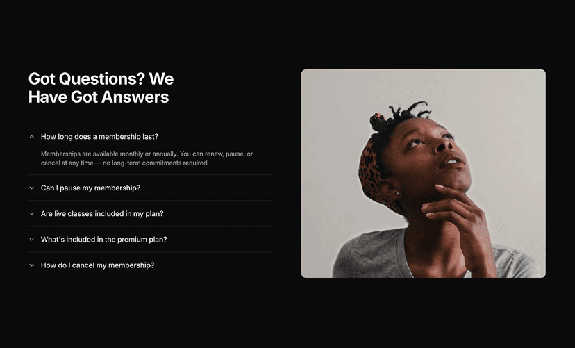 shadcn faq sections dark