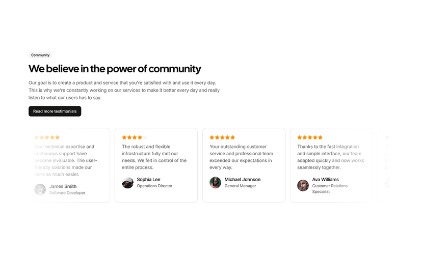 shadcn testimonials sections