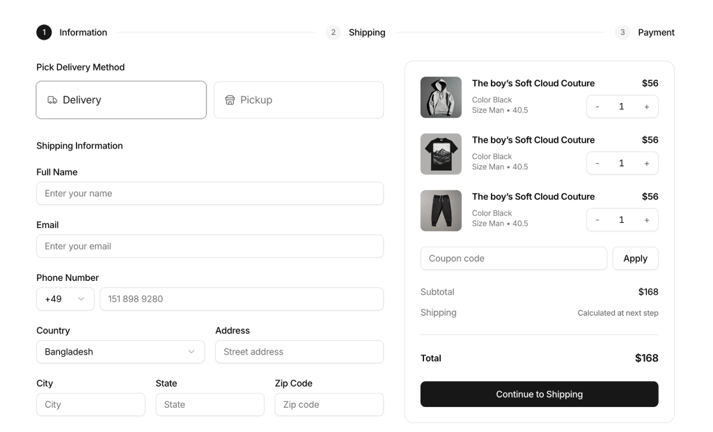 shadcn uishadcn checkout page sections block