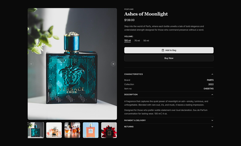 shadcn uishadcn product details sections block dark