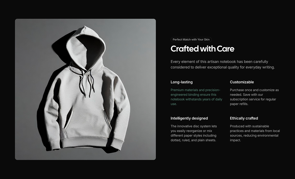 shadcn uishadcn product features sections block dark