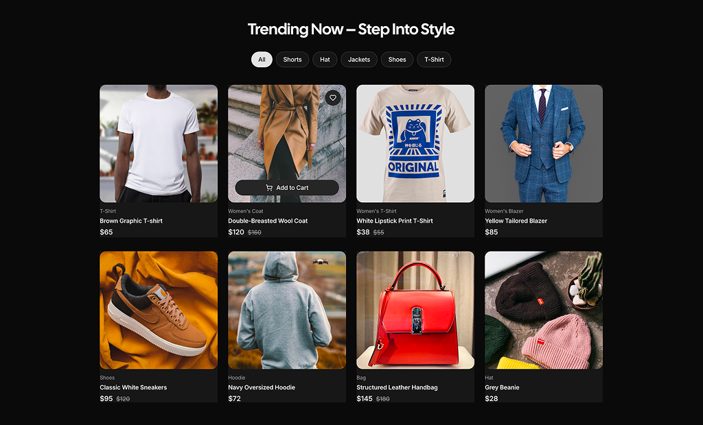 shadcn uishadcn product list sections block dark
