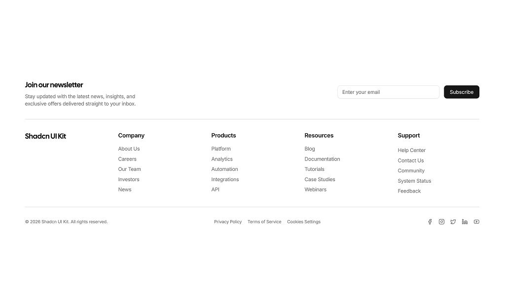 shadcn uishadcn footers sections block