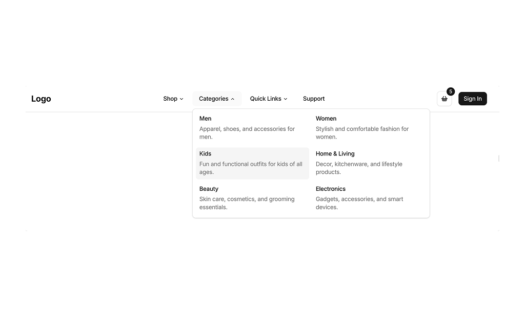 shadcn uishadcn navbars sections block