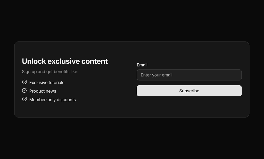 shadcn uishadcn newsletter sections block dark