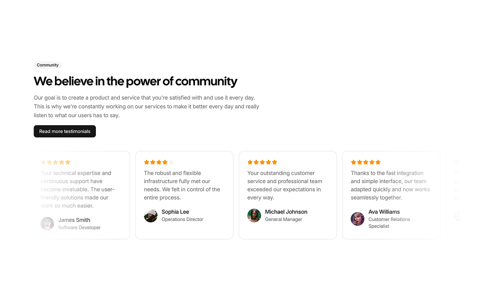 shadcn uishadcn testimonials sections block